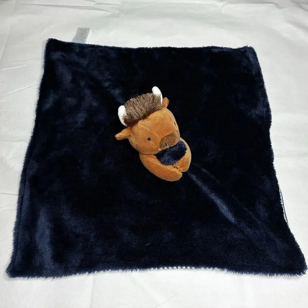 Carters Navy Brown Buffalo Lovey Bison Bull Baby Blanket Striped Back 2022